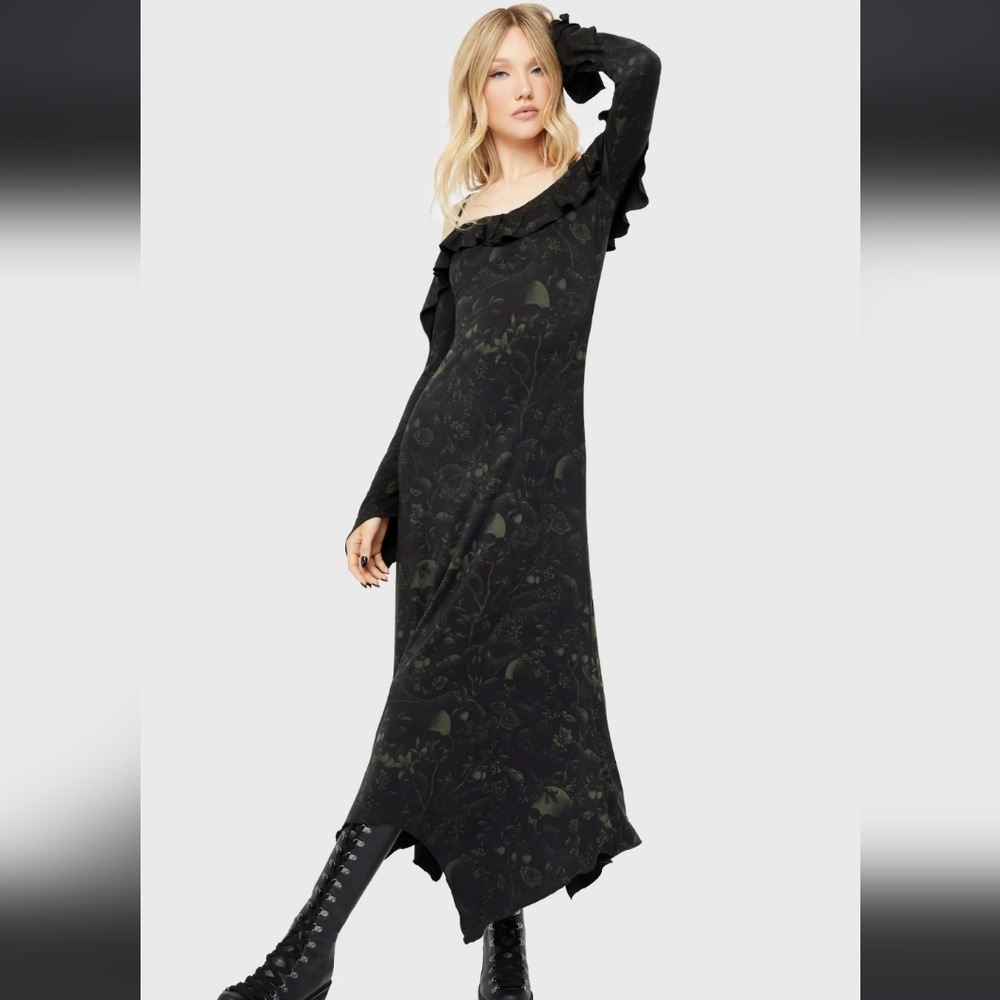 Killstar Black Gothic Floral Dress - Picture 3 of 9